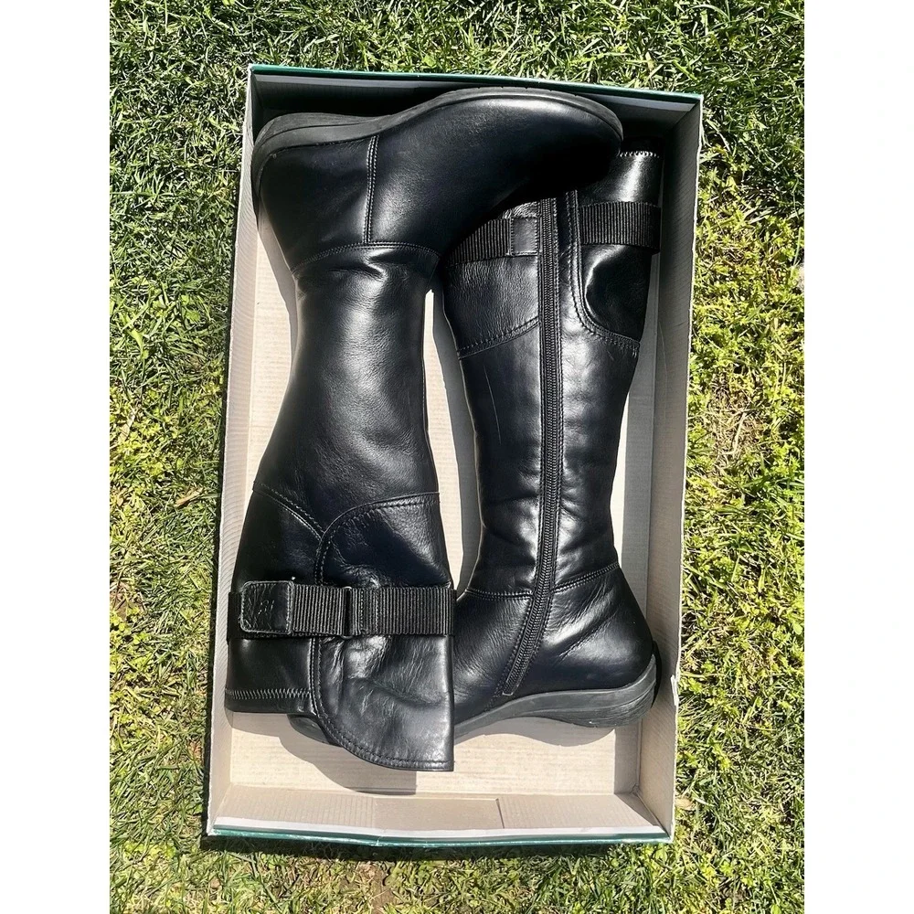 Paul Green Knee High Riding Boots Black Leather‎ Women's Shoe Size 6.5 UK 4